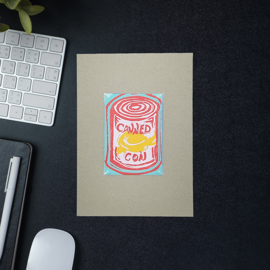 Canned Con | Original Linocut ACEO Print