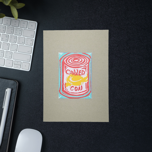 Canned Con | Original Linocut ACEO Print