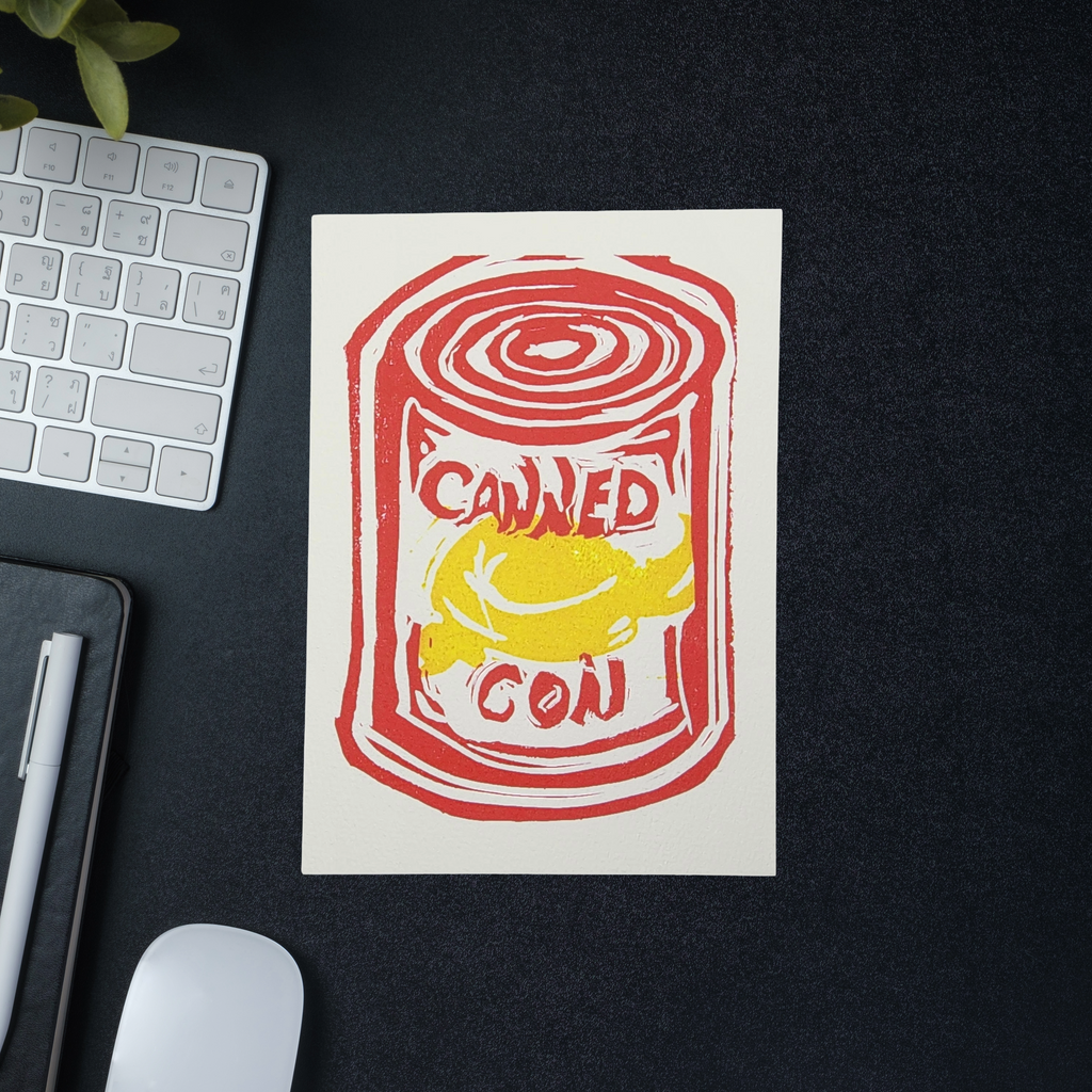 Canned Con | 5x7 Original Hand-Carved Linocut Print