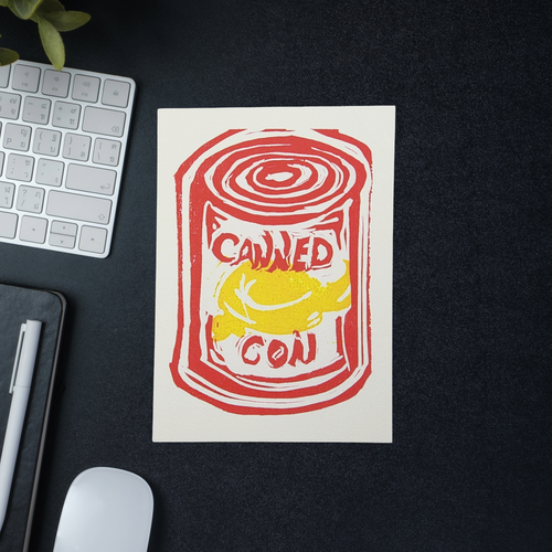 Canned Con | 5x7 Original Hand-Carved Linocut Print