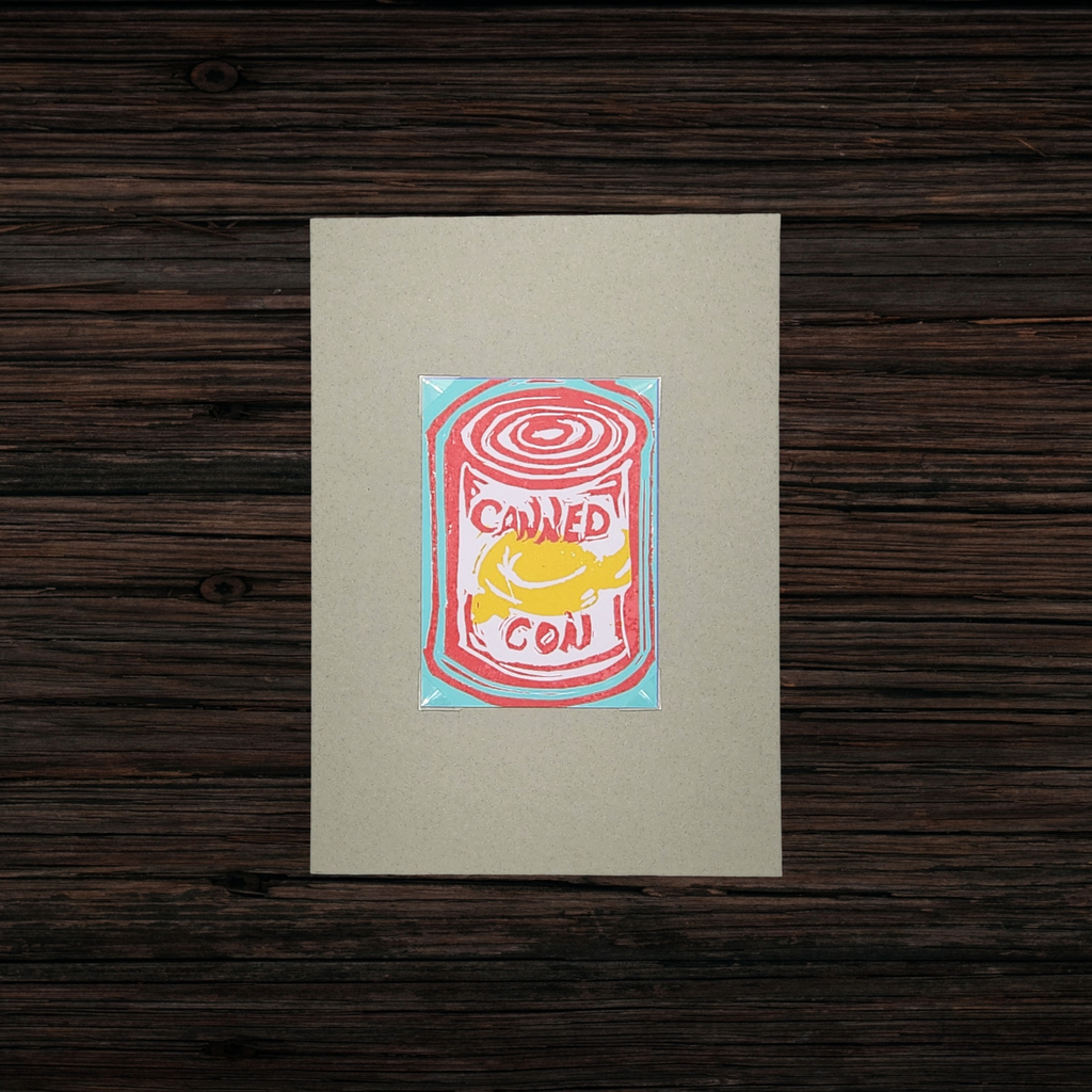 Canned Con | Original Linocut ACEO Print