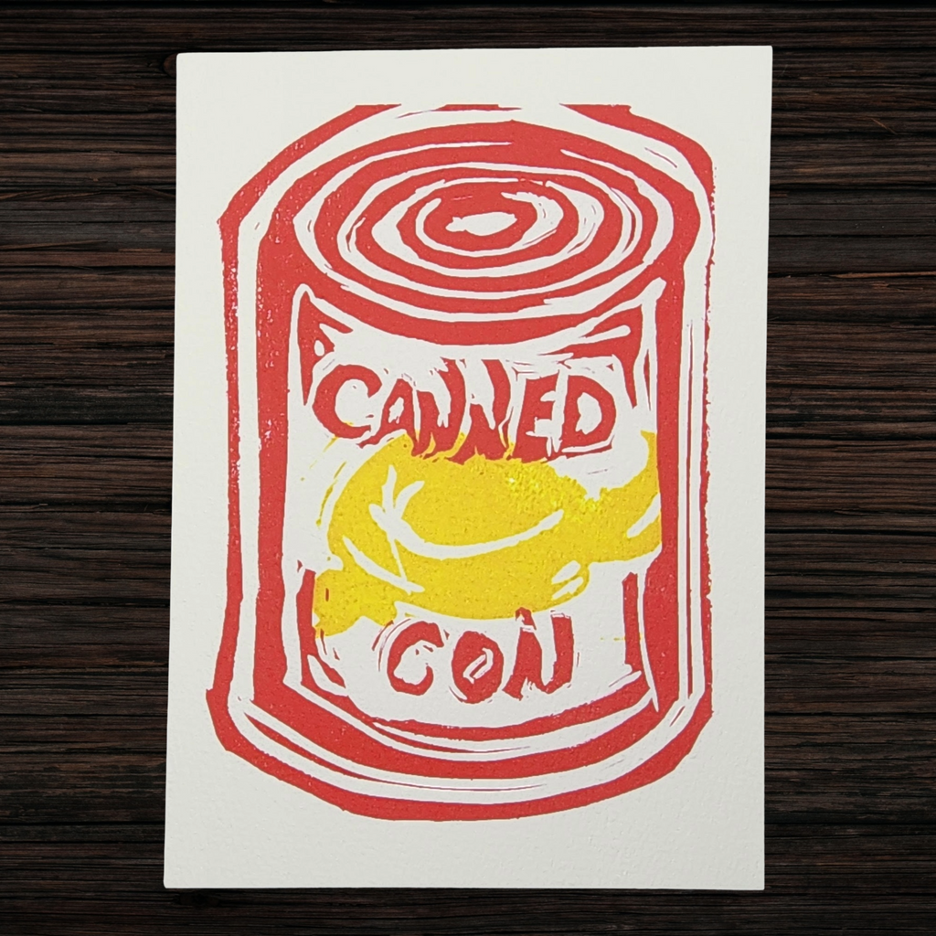Canned Con | 5x7 Original Hand-Carved Linocut Print