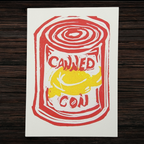 Canned Con | 5x7 Original Hand-Carved Linocut Print