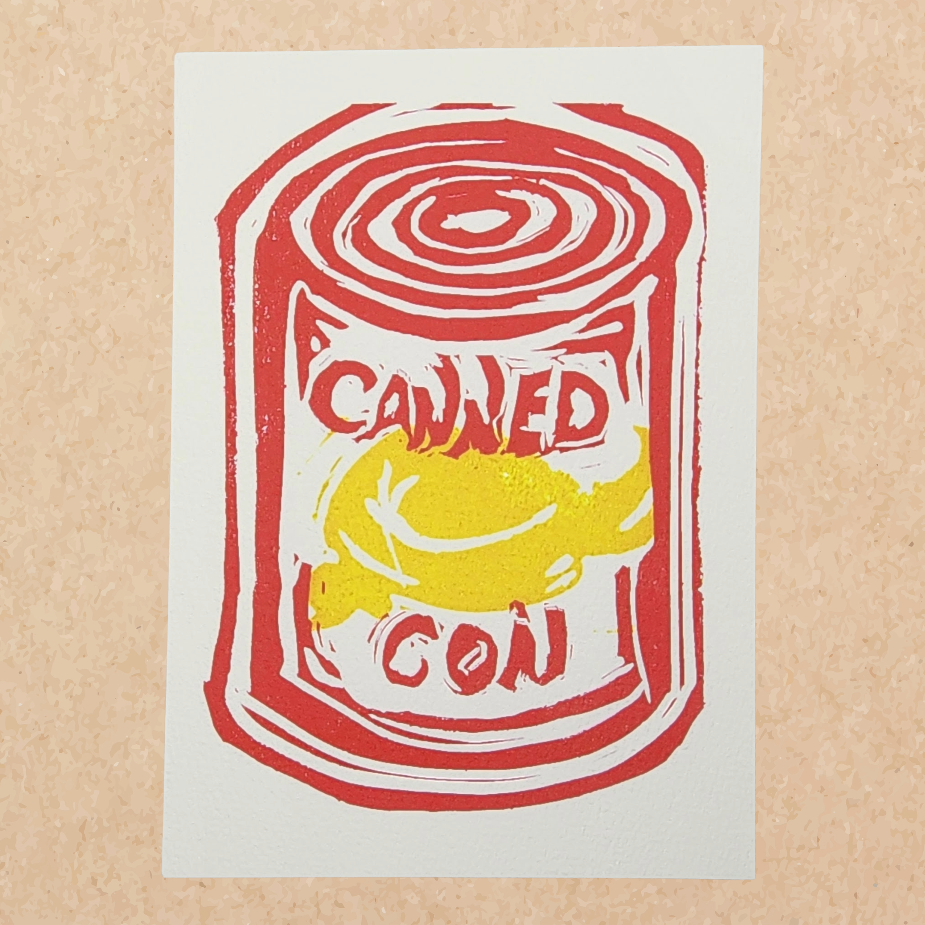 Canned Con | 5x7 Original Hand-Carved Linocut Print